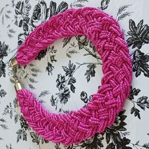 80s Pink Boho Girly Feminine Retro‎ Seed Bead Woven Choker Style Necklace